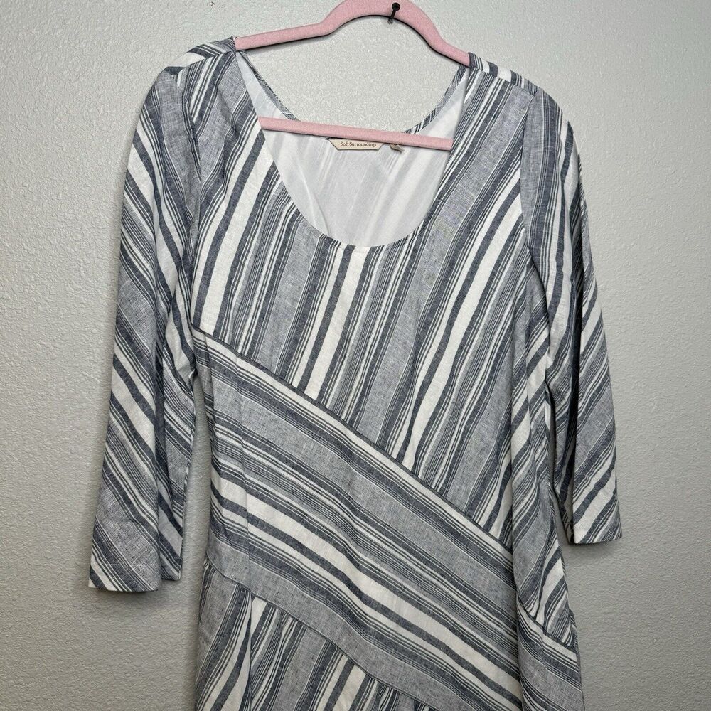 Soft Surroundings Sonya Linen Dress Blue Ivory #2FV15 Women’s Medium - Picture 3 of 6